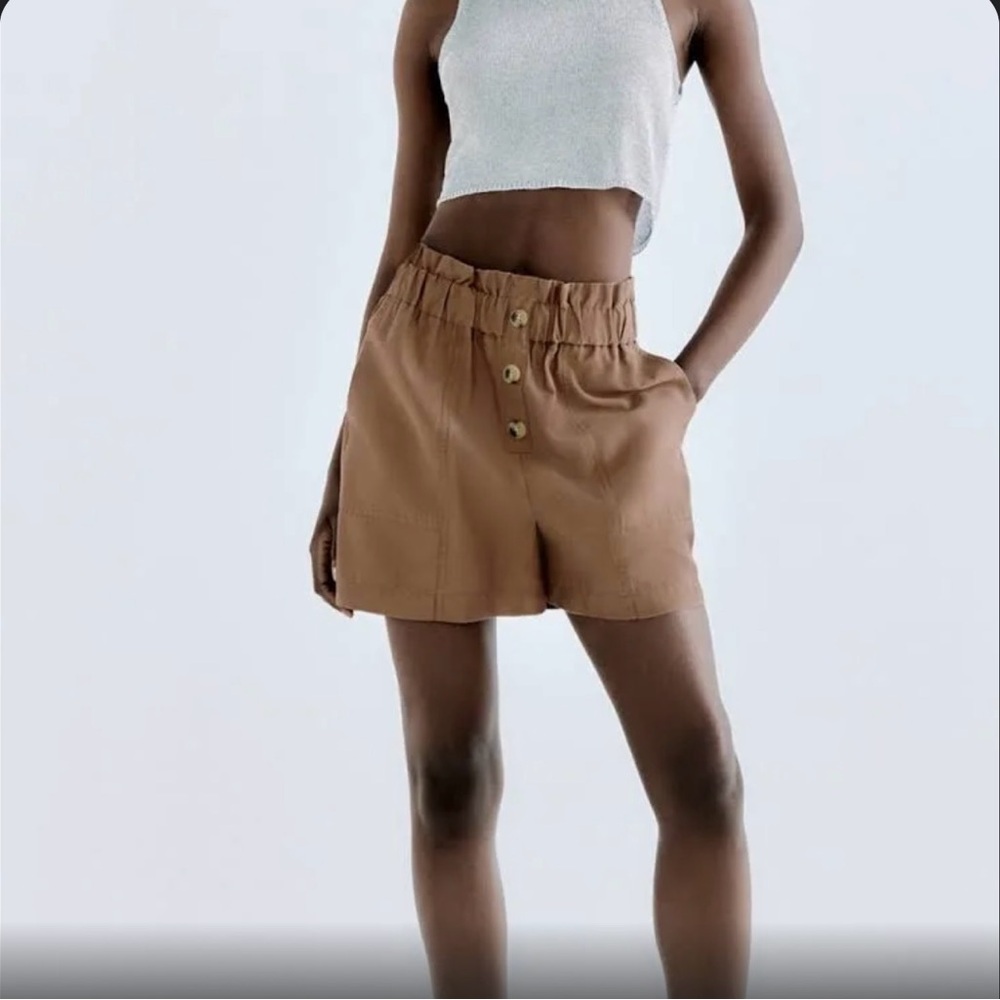 Zara Brownie High Waisted Paper Bag Ruffle Shorts XL